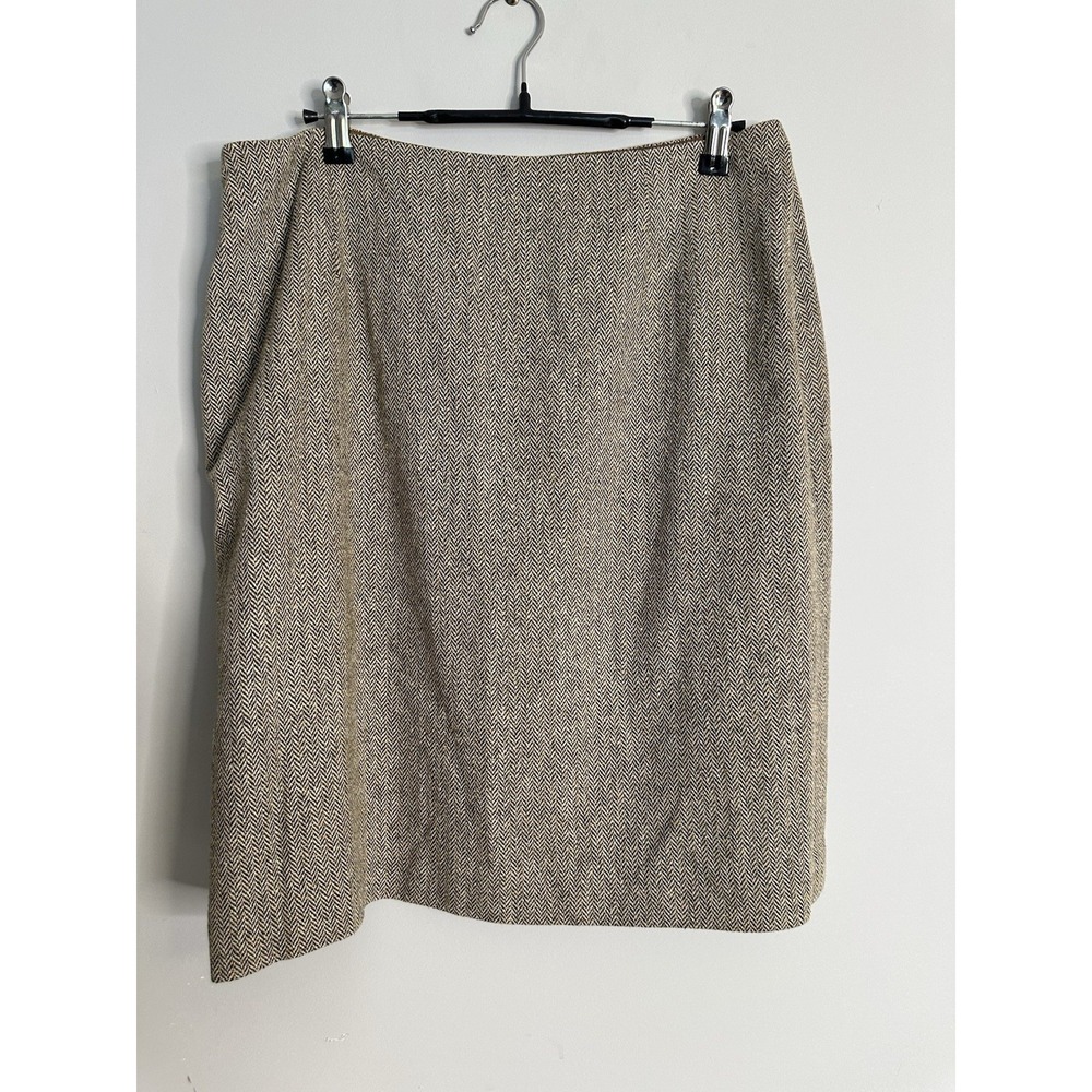 LOFT Brown Chevron Silk Wool Blend Mini Skirt Womens 14P Herringbone NWT